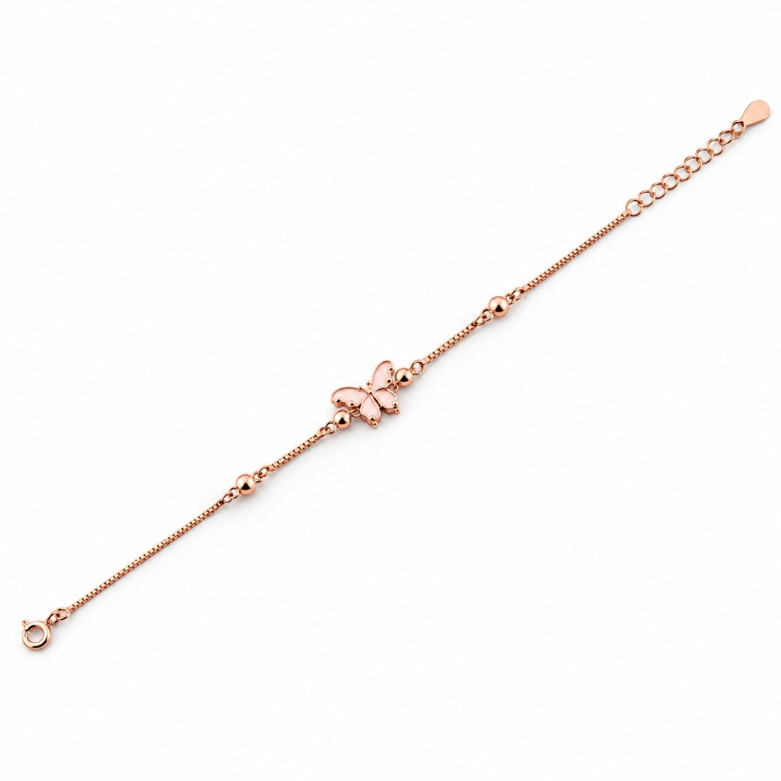 The Rose Monarch – 925 Rose Gold Dainty Butterfly Bead Bracelet