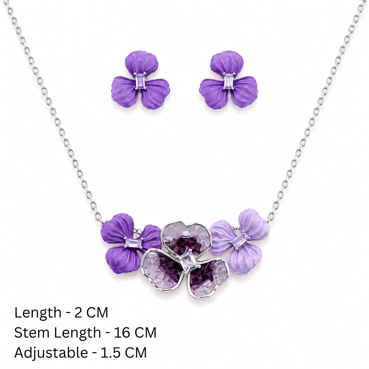 The Violet Meadow Velvet Bloom 925 Silver Necklace Set