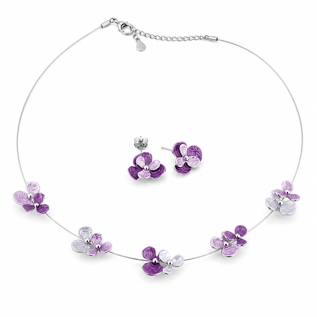 The Frozen Orchid Floating Wire 925 Silver Necklace Set