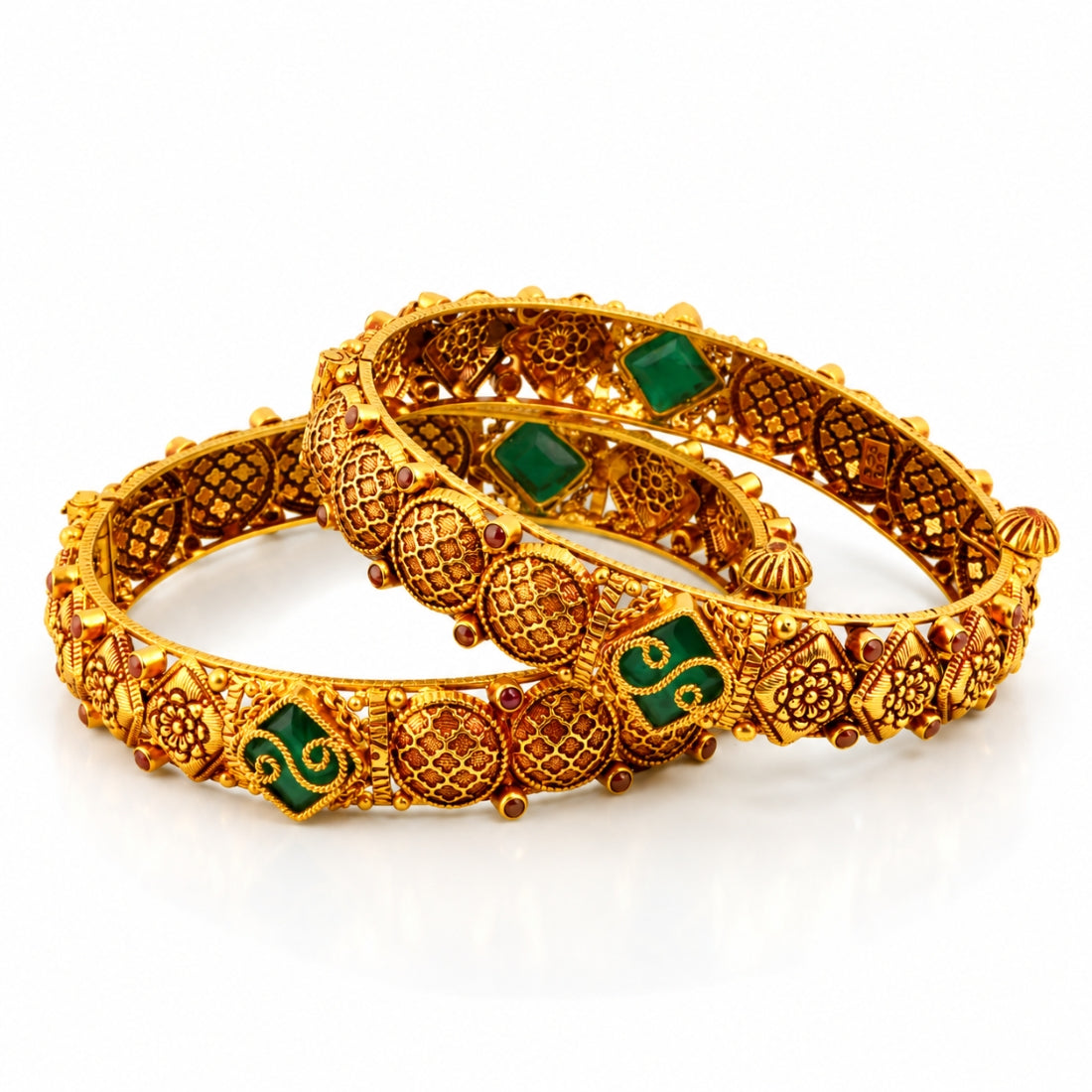 The Royal Jali – 925 Silver Antique Gold-Plated Lattice Bangle Set