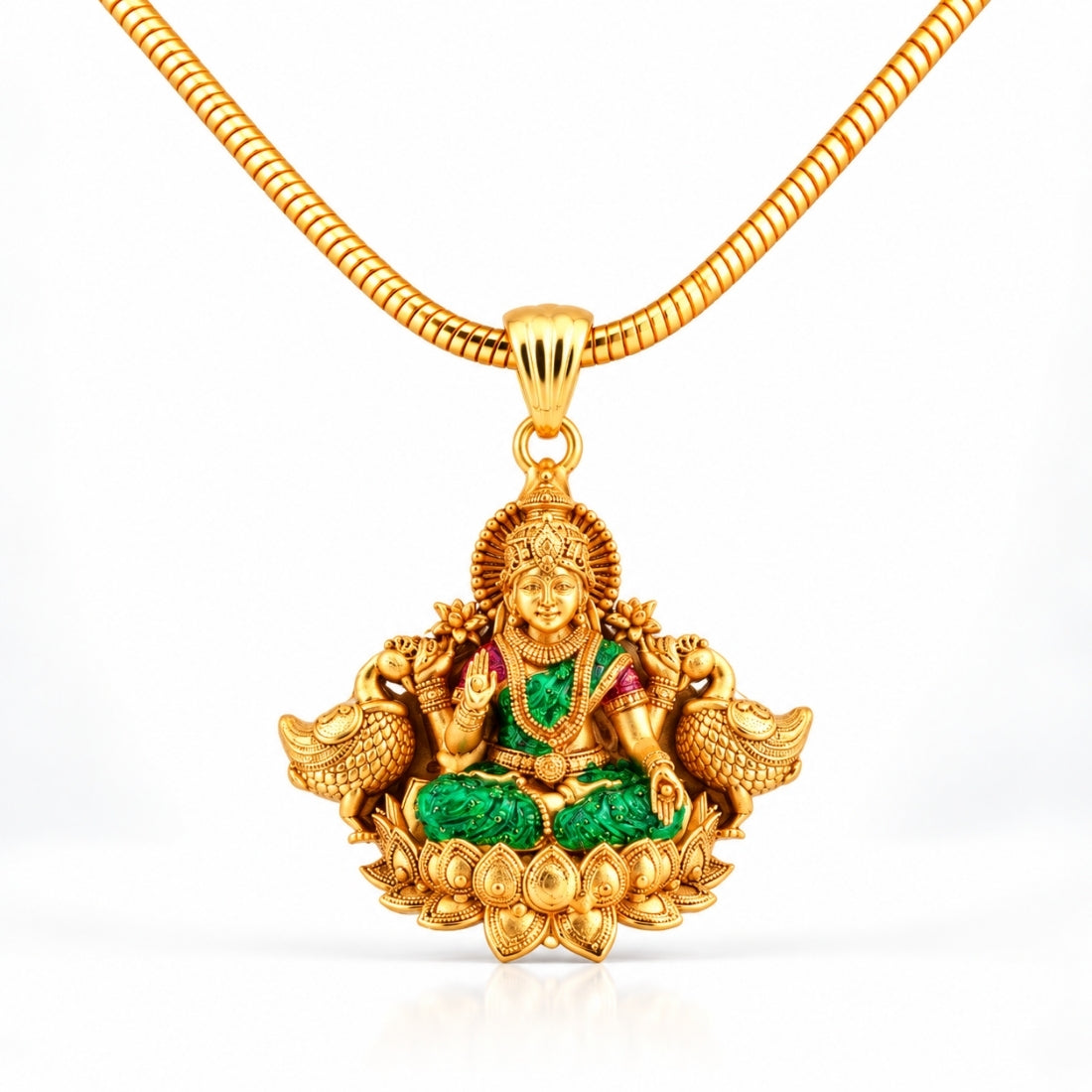 The Gajalakshmi Mayura 925 Silver Gold Plated Pendant