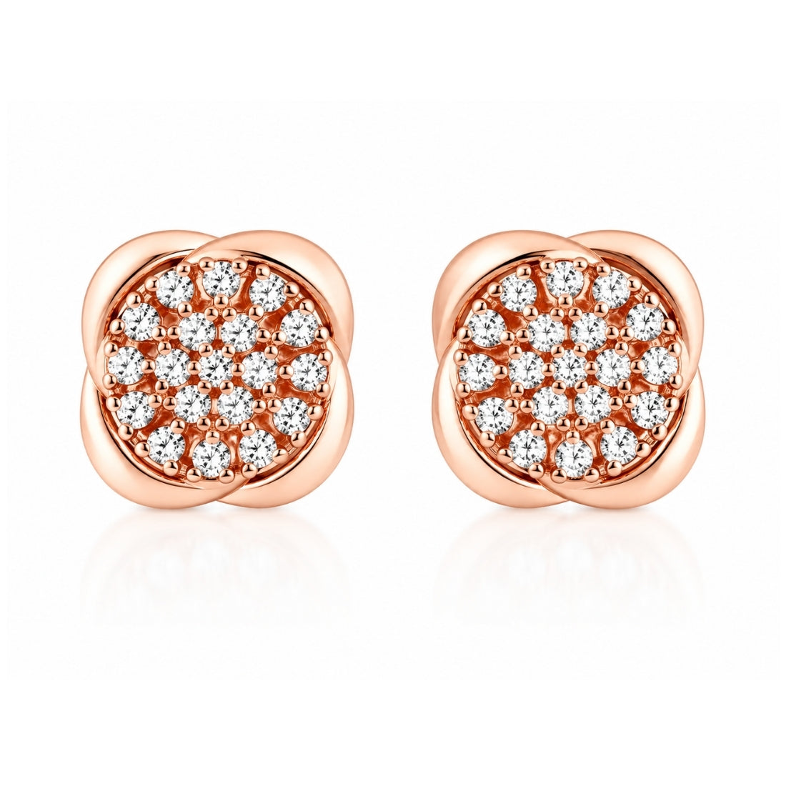 Rose Gold Pavé Cushion Blossom Stud Earrings