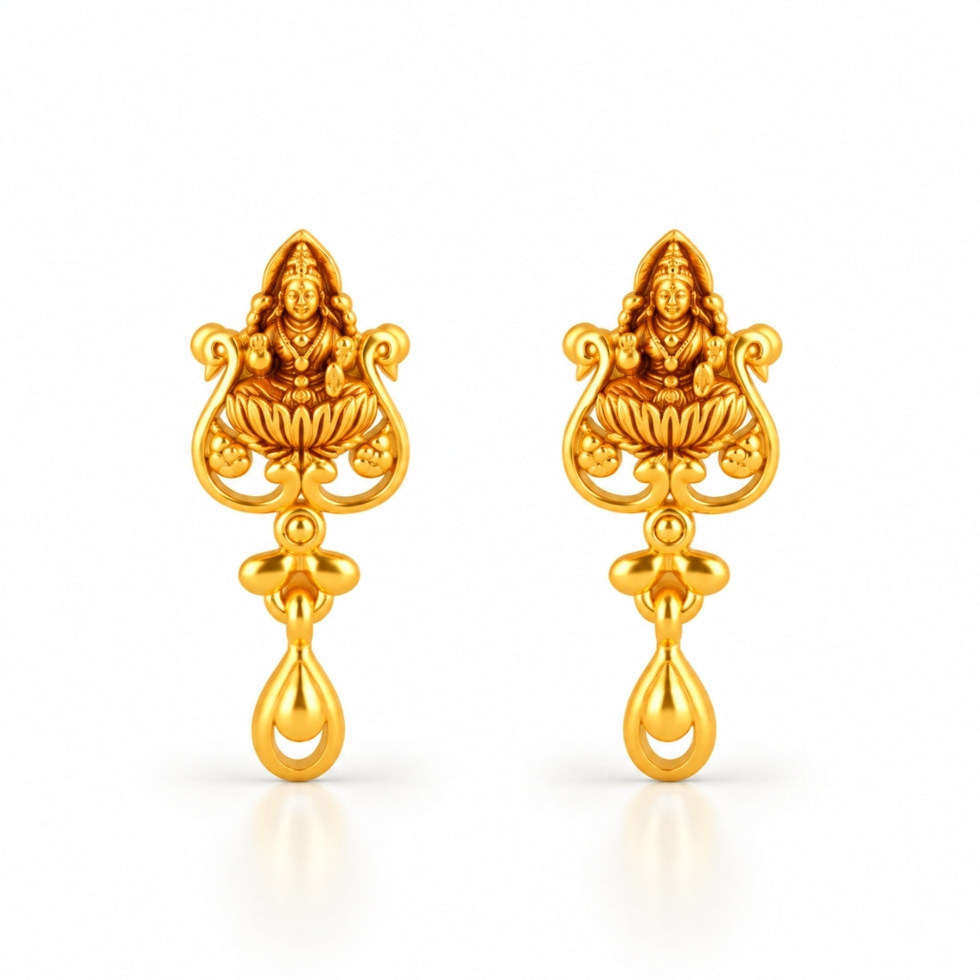 Goddess Lakshmi 925 Sterling Silver Antique Temple Dangle Stud Earrings