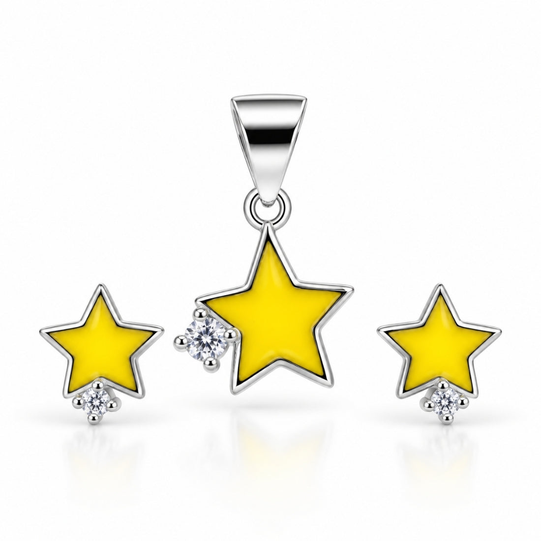 Twinkling Starlet 925 Sterling Silver Yellow Enamel Pendant & Stud Earring Set for Kids