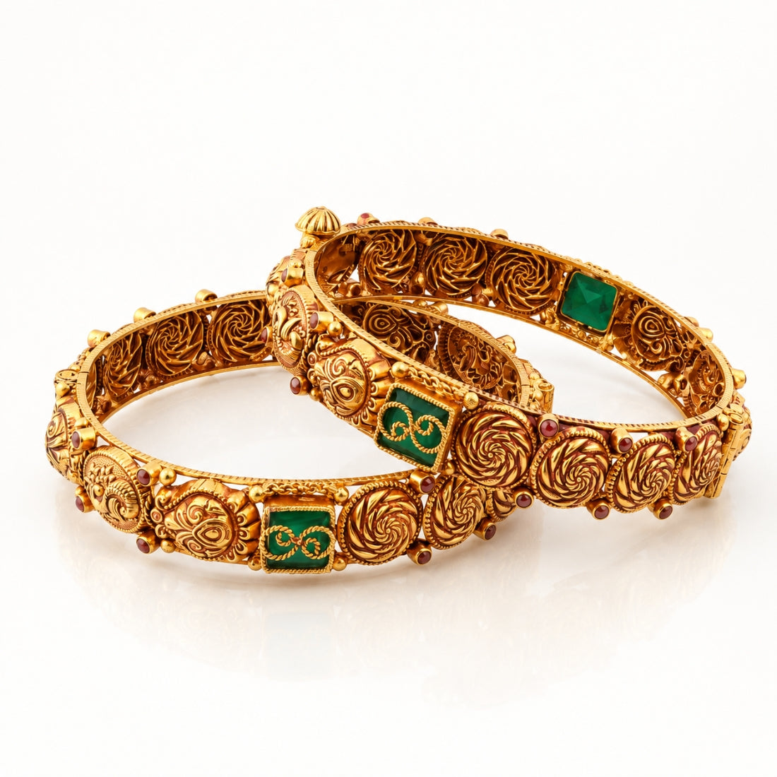 The Vedic Heritage – Handcrafted 925 Silver Gold-Plated Nakshi Bangles pair