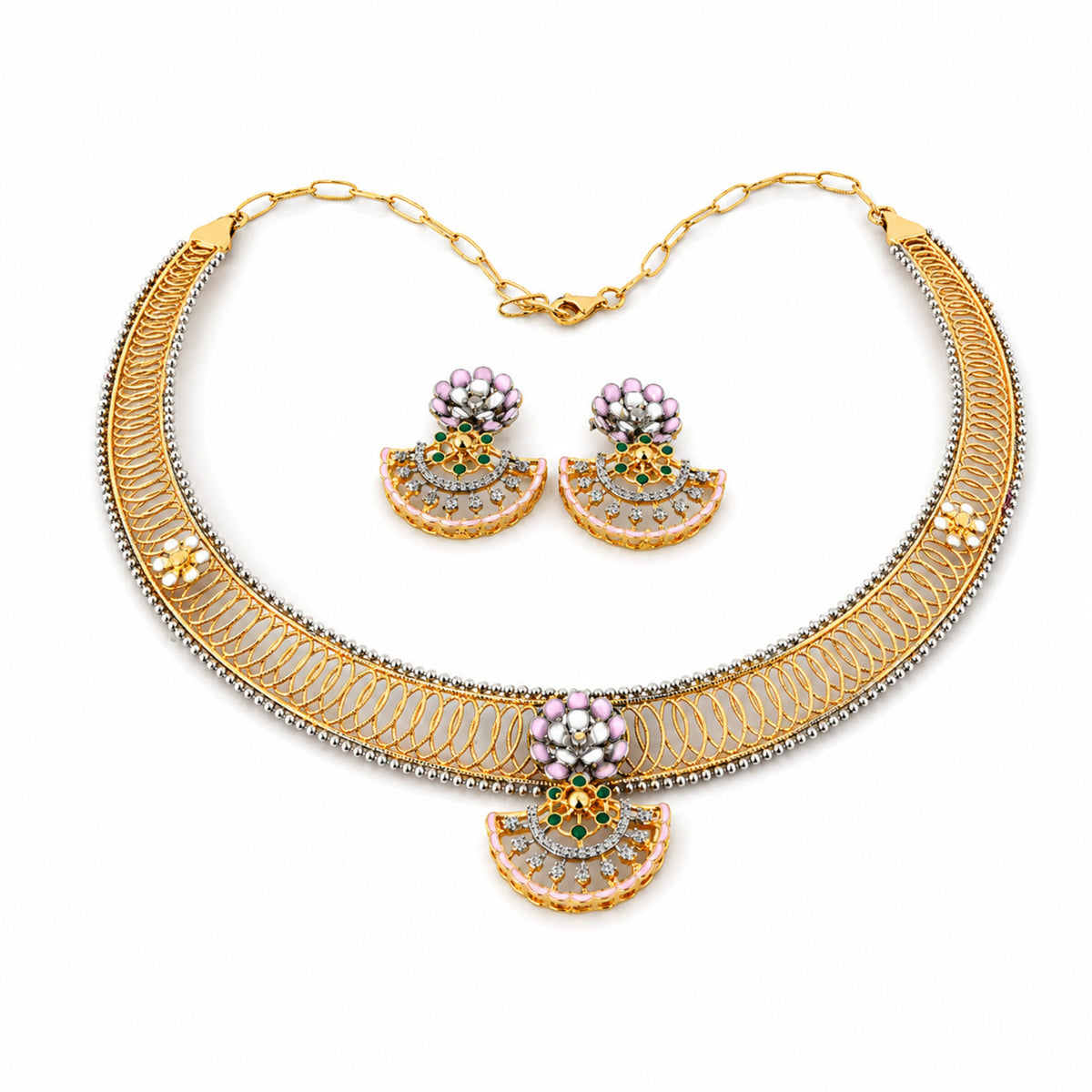 Maharani Heritage 925 Sterling Silver Antique Filigree Choker & Earring Set