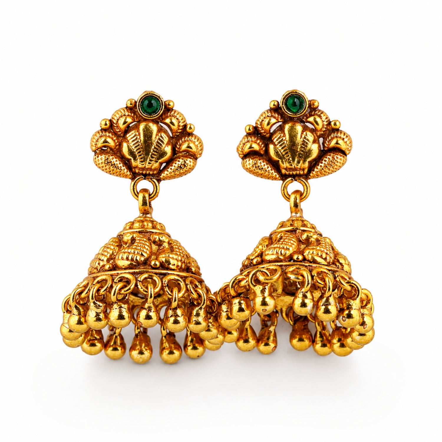 The Mayura Blossom Antique Gold Plated 925 Silver Jhumka