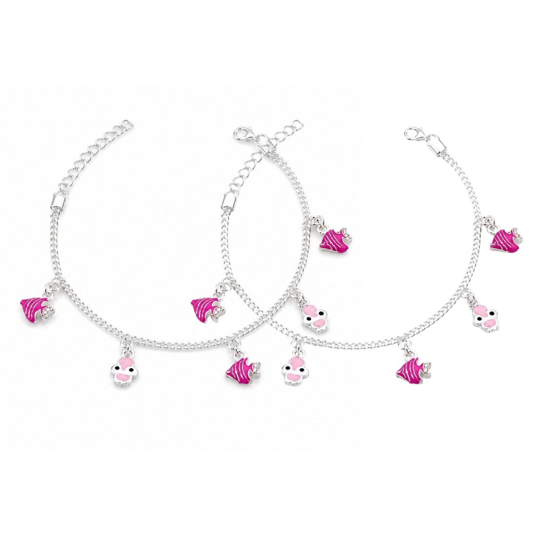 Ocean Whimsy 925 Silver Kids Fish Anklet Pair