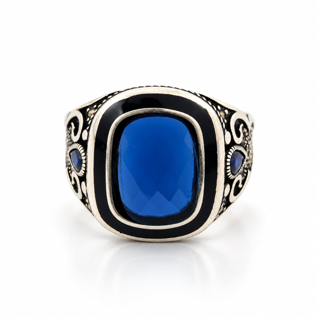 The Ottoman Royal Blue Sapphire Signet 925 Silver Ring