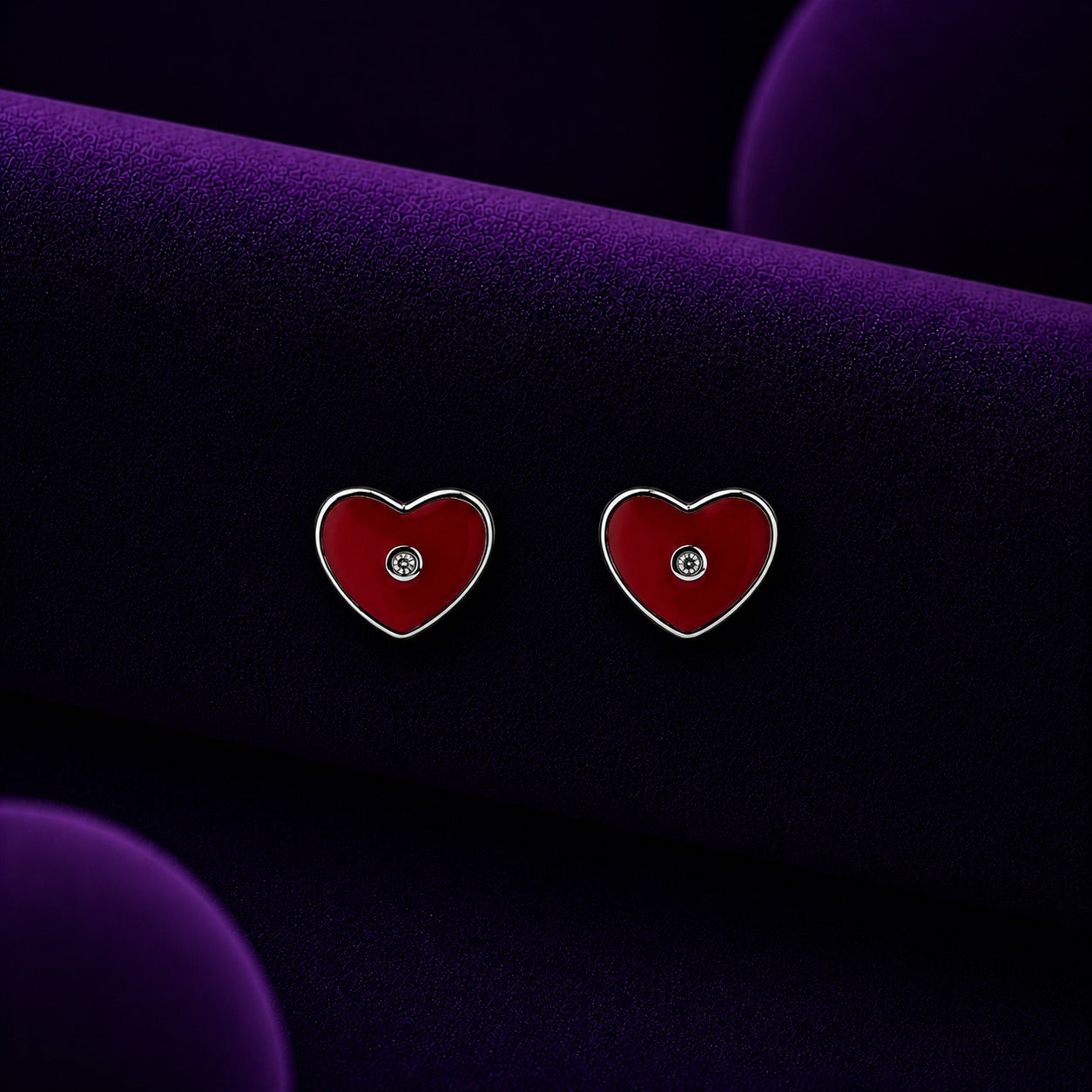 Red Enamel Heart 925 Sterling Silver Solitaire Earrings