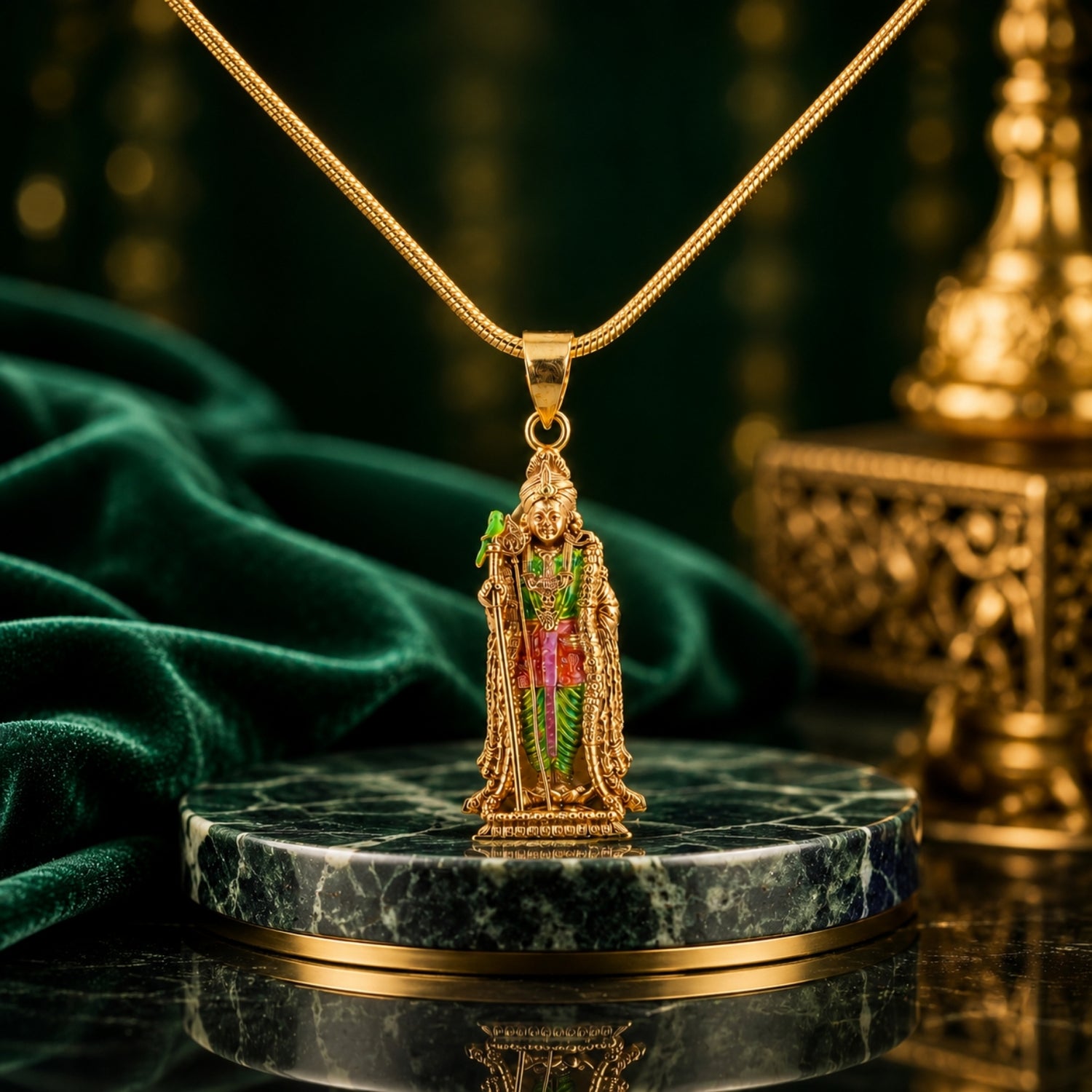 925 Sterling Silver Gold Plated Lord Murugan Pendant