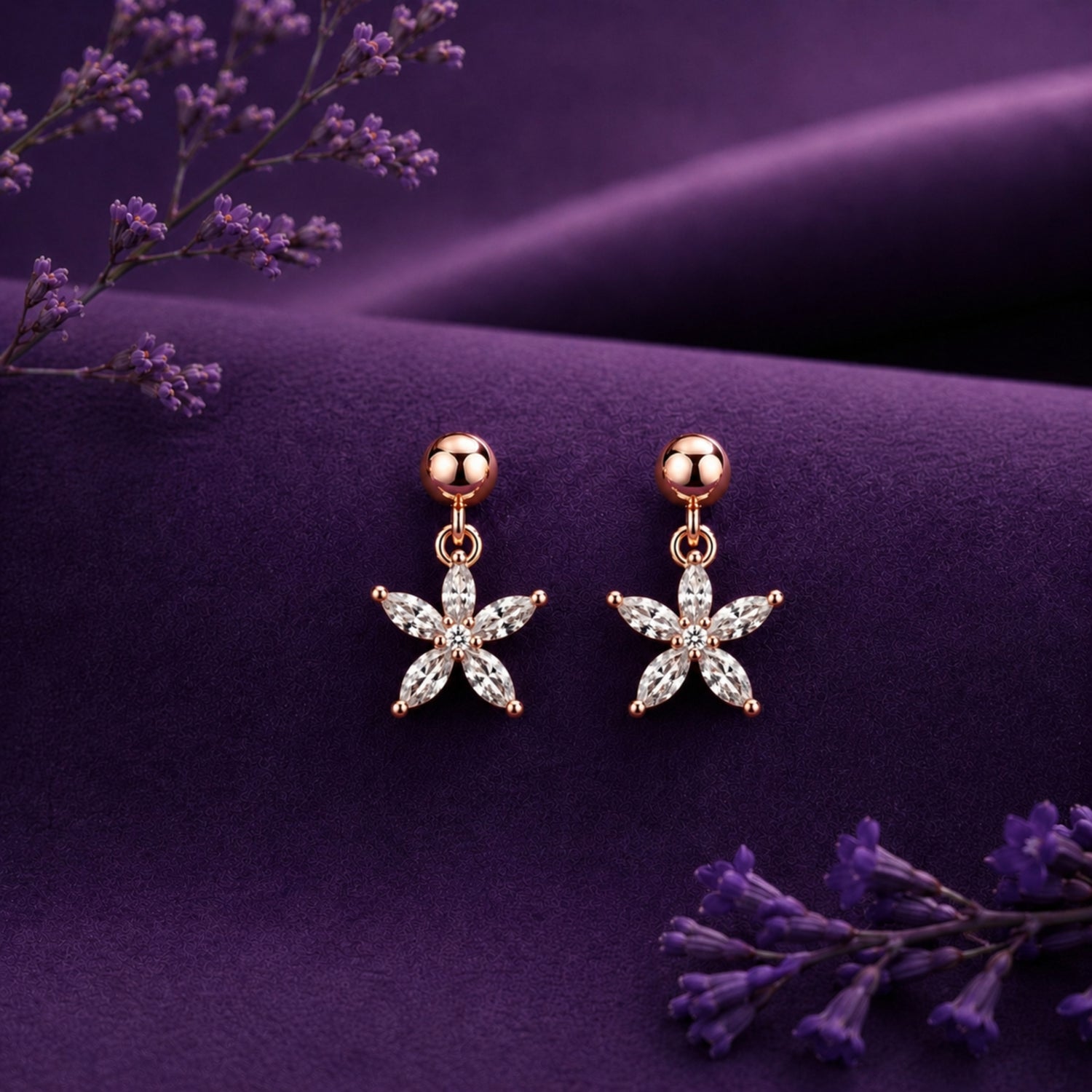 Marquise Jasmine Flower 925 Pure Sterling Silver Drop Earrings
