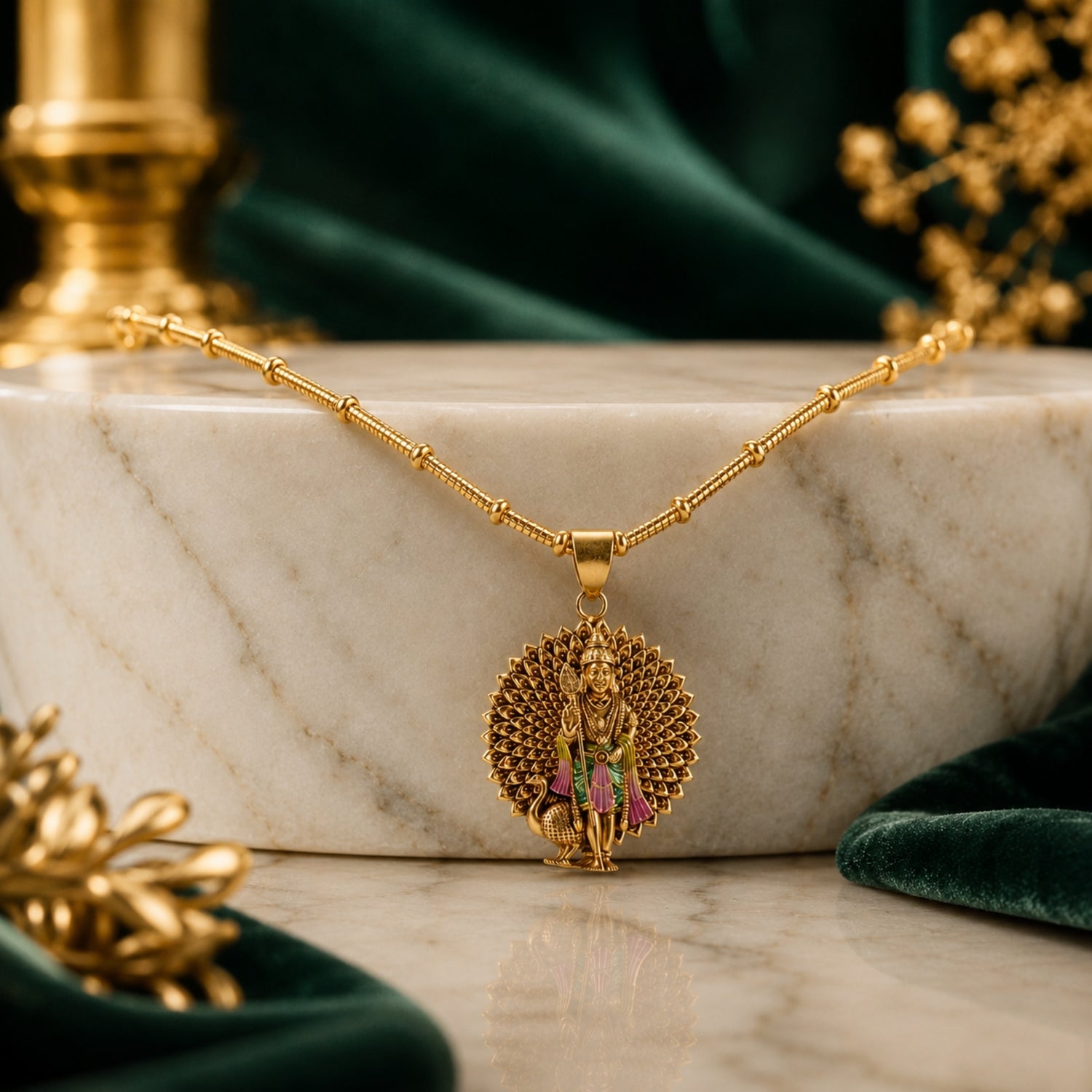 Divine Gold Plated 925 Silver Lord Murugan Medallion Pendant