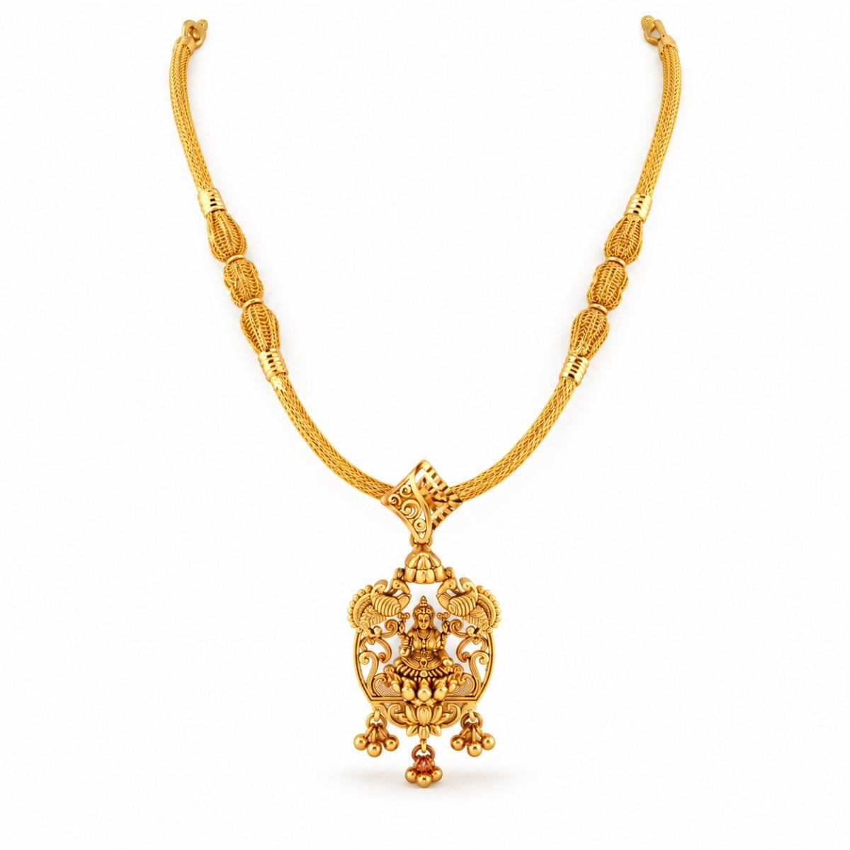 The Devanshi Lakshmi Antique Gold-Plated 925 Silver Temple Pendant Necklace