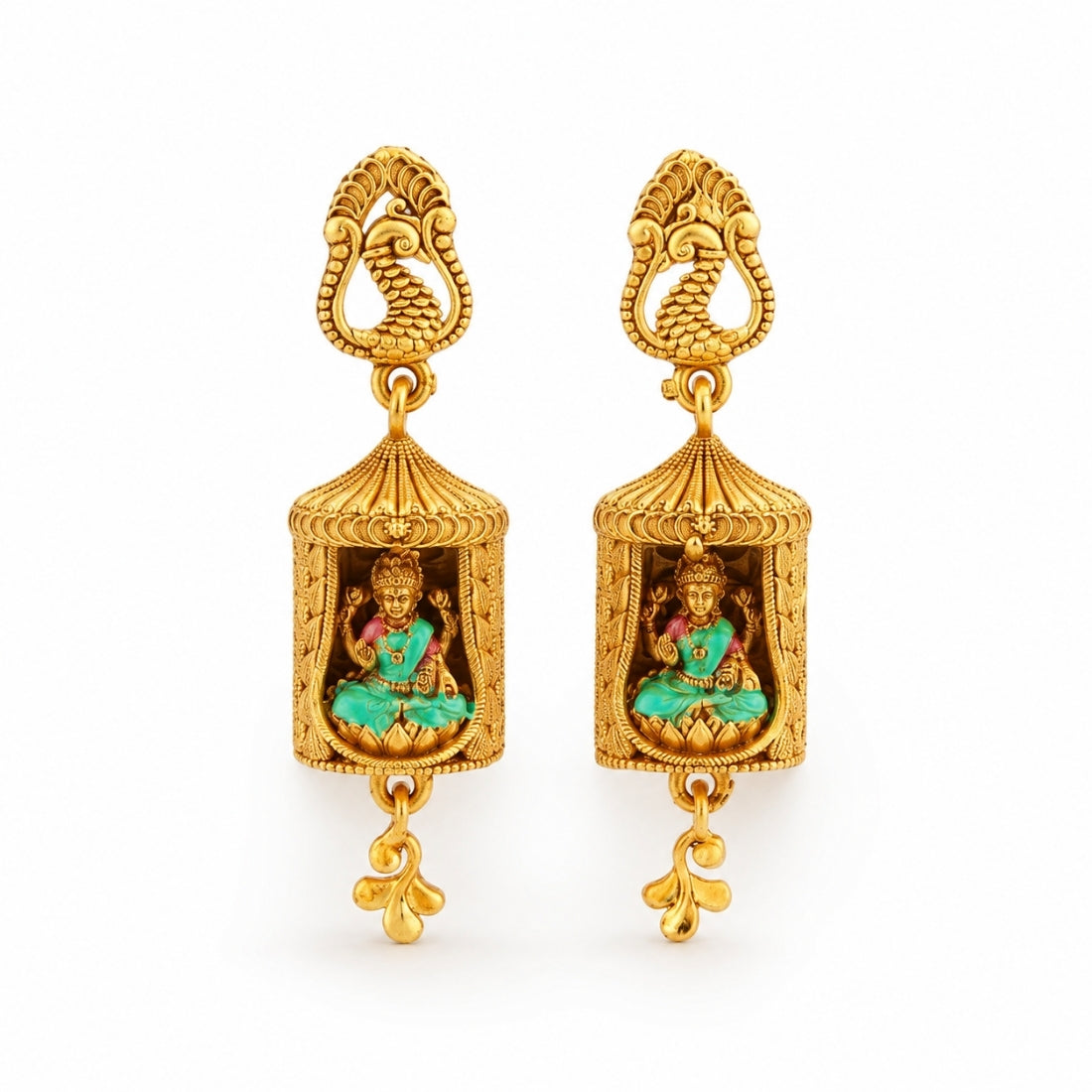 The Shrinika Turquoise Shrine Jhumkas (Gold-Plated 925 Sterling Silver)