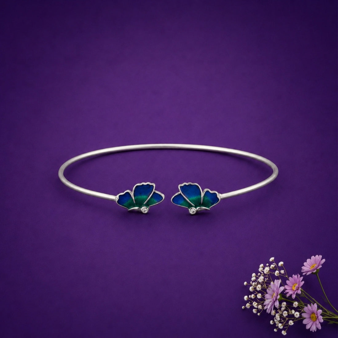 The Azure Ginkgo Open Cuff 925 Silver Kada