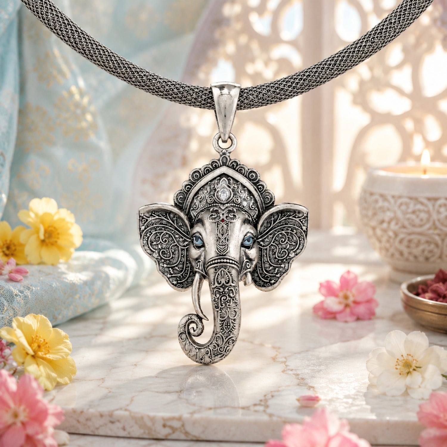 The Majestic Vinayaka Oxidized 925 Sterling Silver Face Pendant