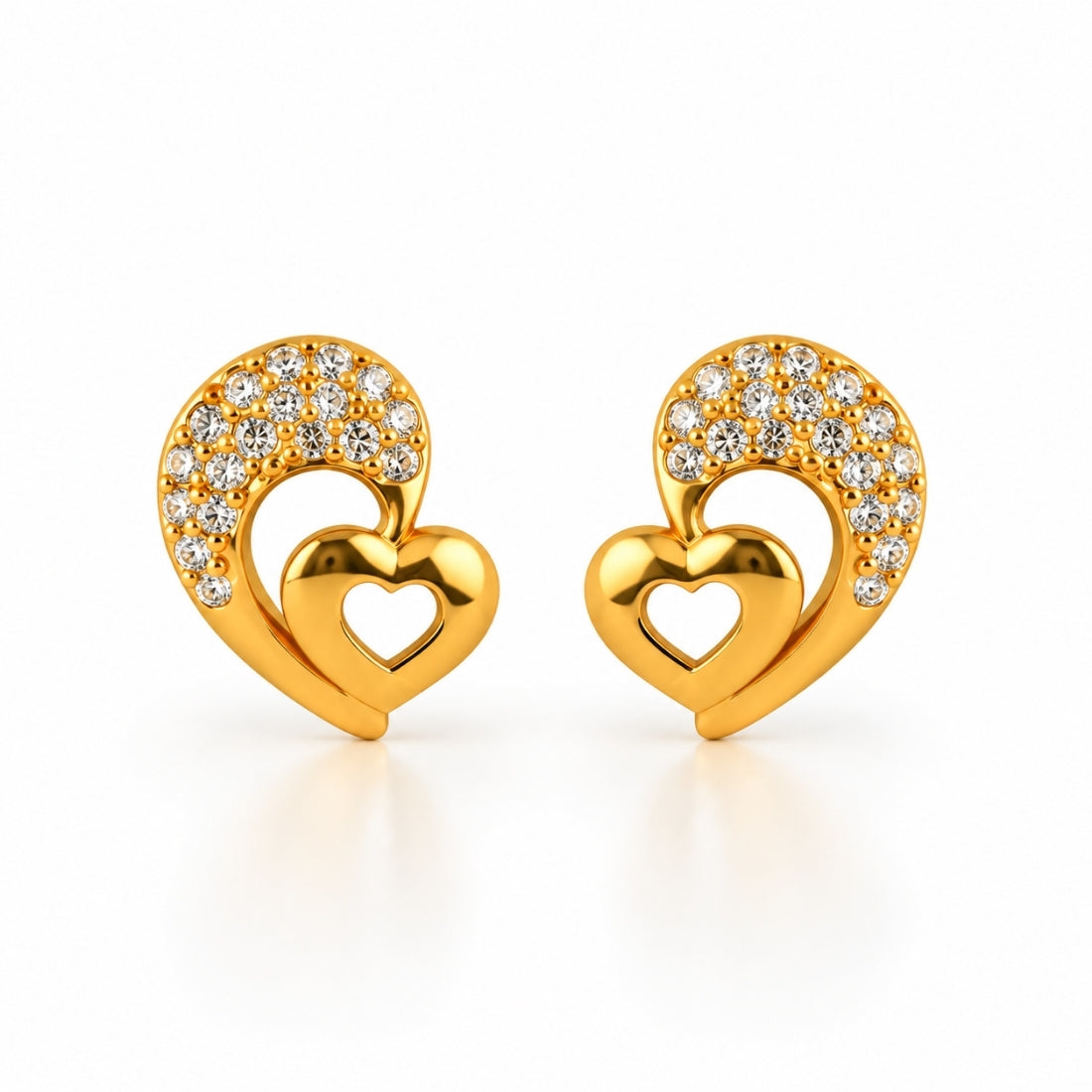 Aura of Love 925 Sterling Silver Gold-Plated Twin Heart Stud Earrings