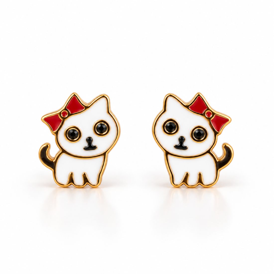The Whimsical Kitten Bow 925 Silver Stud Earrings