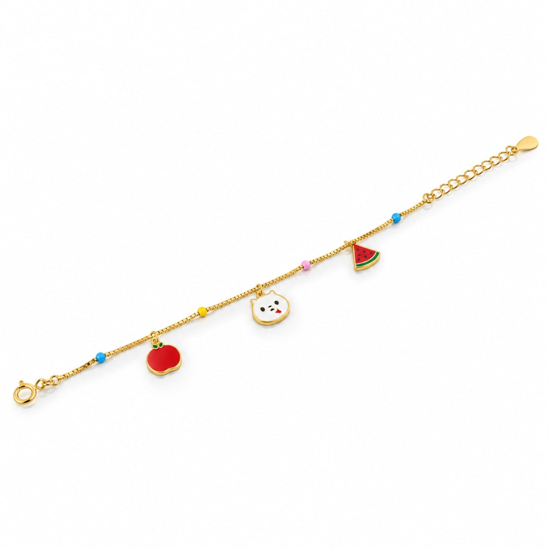 Kitty & Fruit Party 925 Sterling Silver Enamel Multi-Charm Kids Bracelet