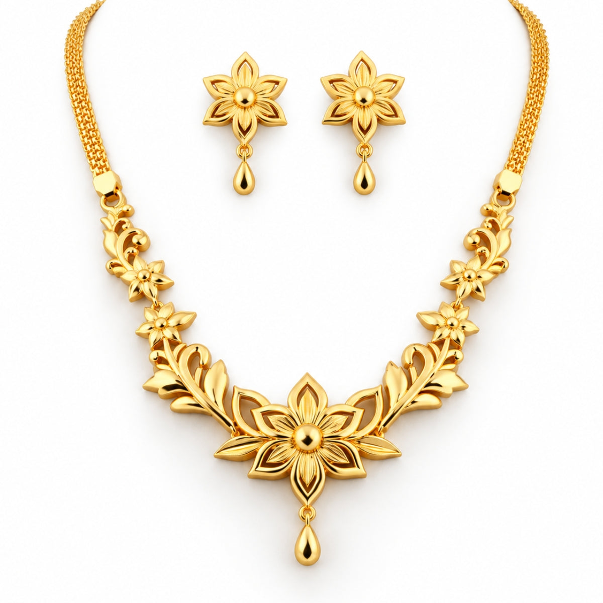 Blossoming Lotus Bloom Heritage 925 Silver Necklace Set