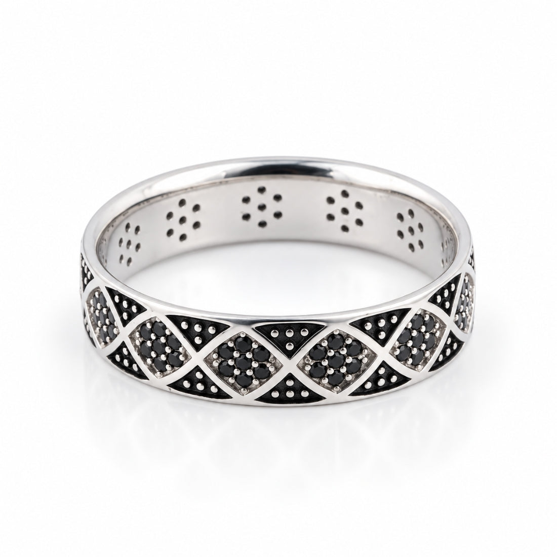 The Lattice Noir Geometric 925 Silver Band Ring