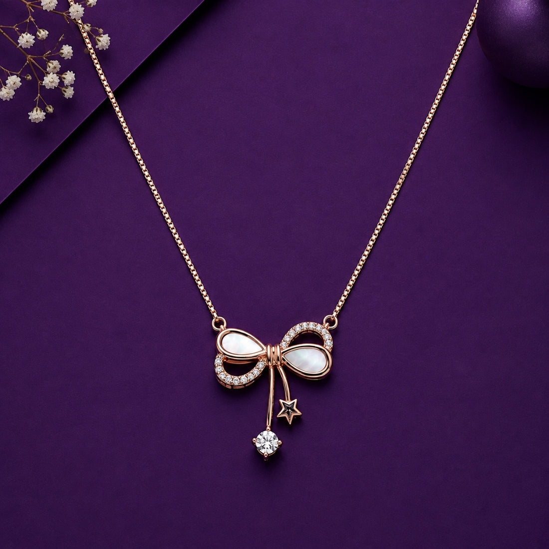 The Sweetheart Bow & Star Luminous Rose 925 Silver Chain