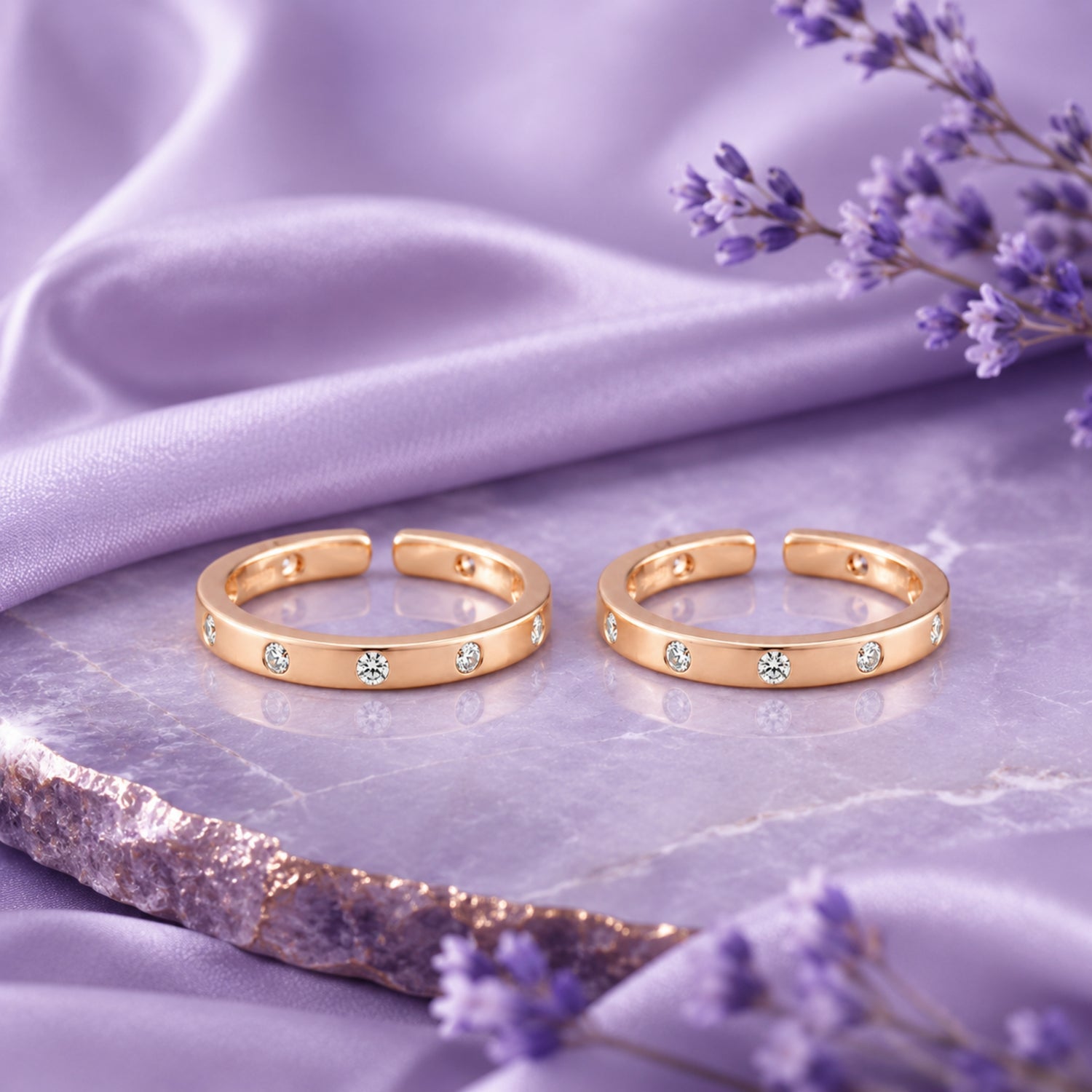 Lavender Dream Rose Gold Toe Rings