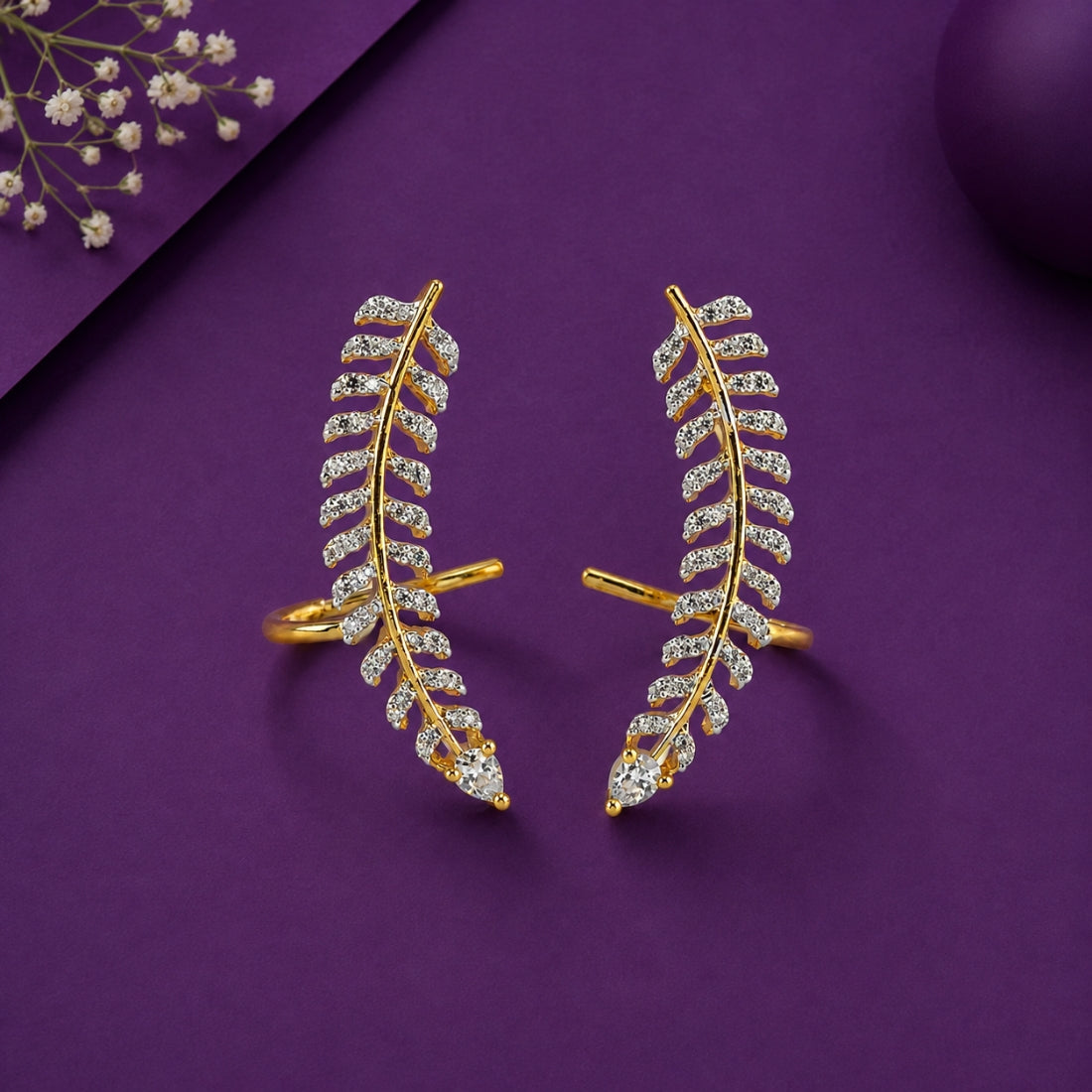 The Diamond Fern Shimmer 925 Silver Ear Climbers