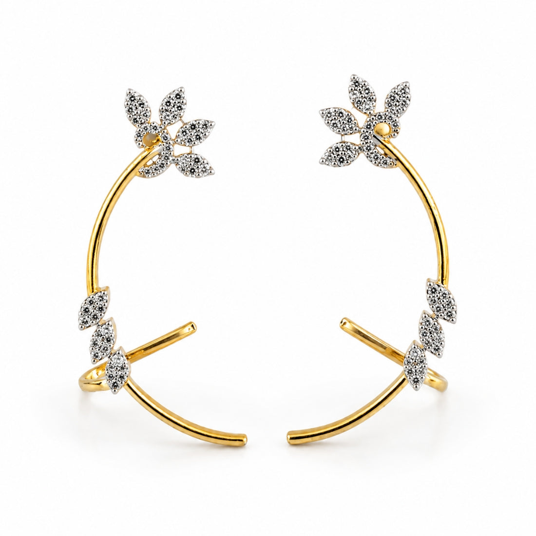 Botanical Grace 925 Sterling Silver Crescent Leaf Ear Cuffs