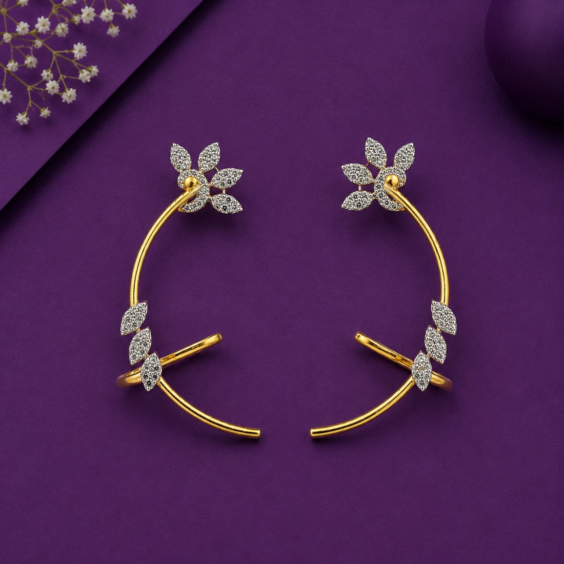 Botanical Grace 925 Sterling Silver Crescent Leaf Ear Cuffs