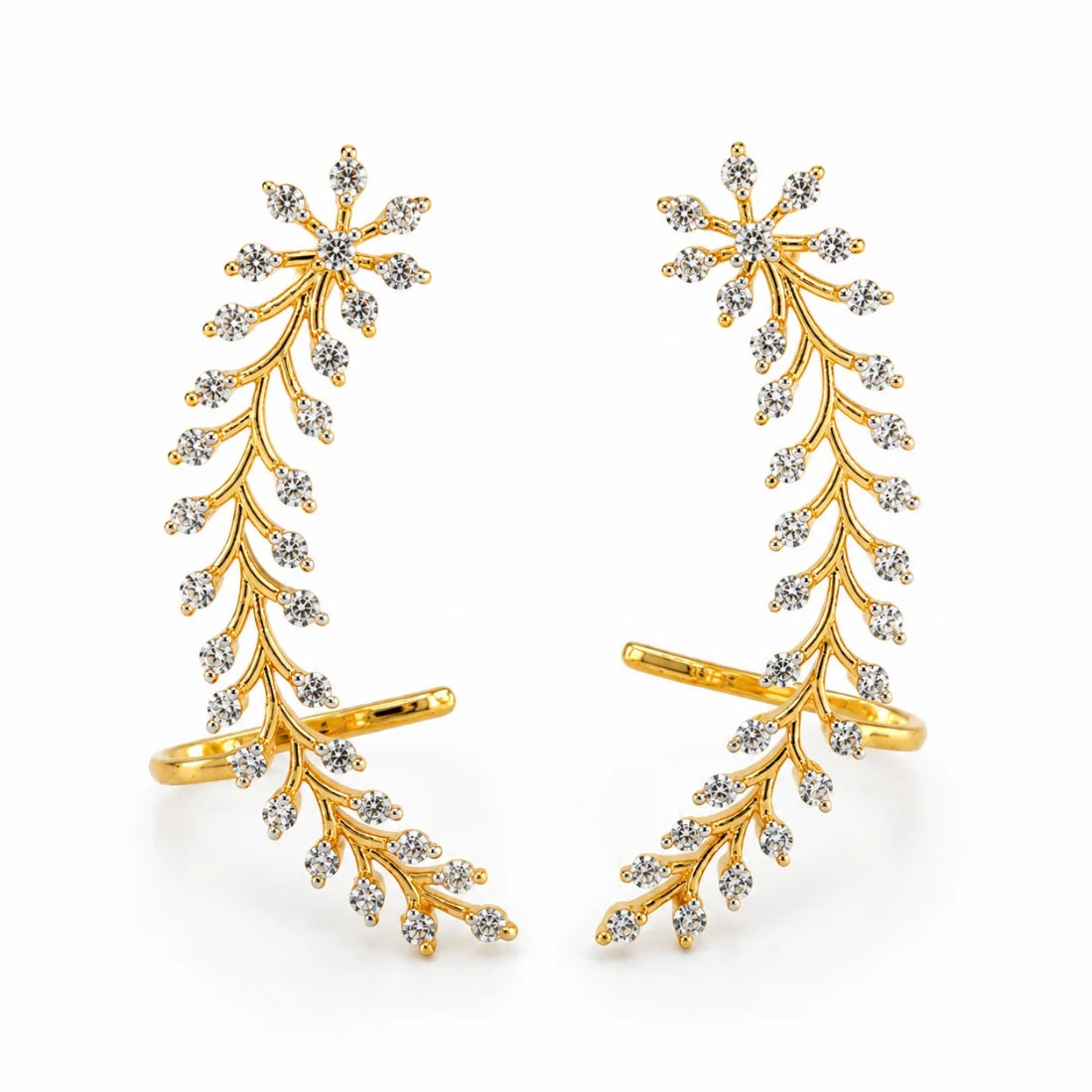 Imperial Blossom 925 Sterling Silver Snowflake & Fern Ear Climbers
