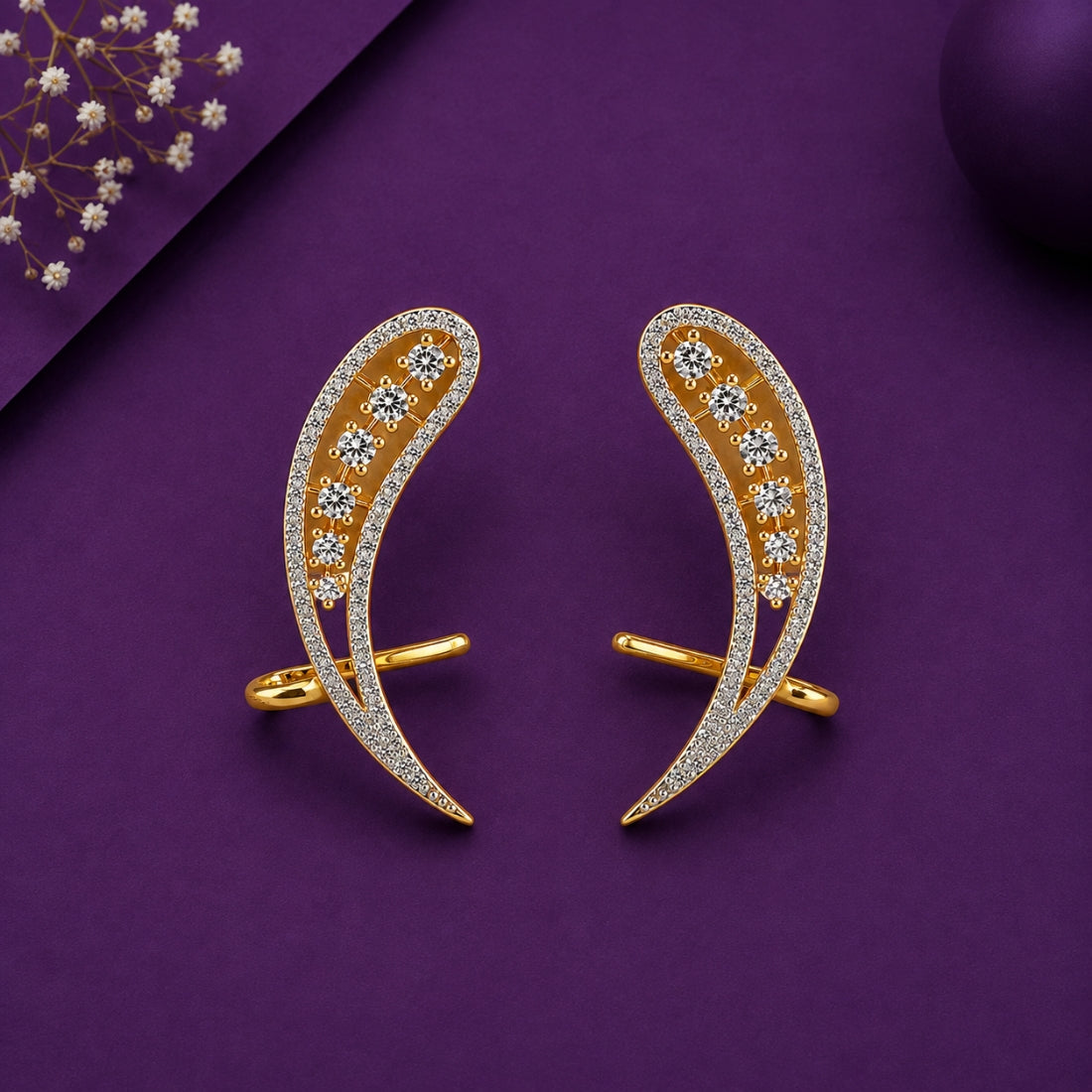Royal Paisley 925 Sterling Silver Starburst Ear Climber Cuffs