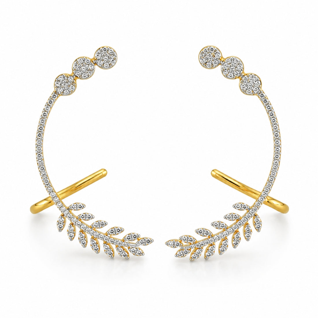 Celestial Laurel 925 Sterling Silver Halo & Leaf Ear Climbers