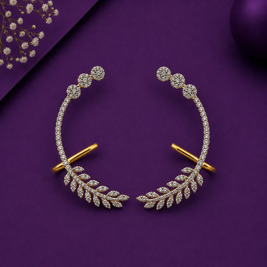 Celestial Laurel 925 Sterling Silver Halo & Leaf Ear Climbers