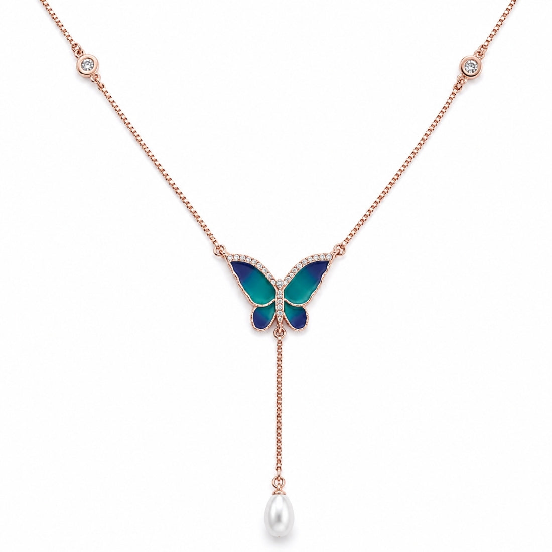 The Monarch Ombre Butterfly Lariat Rose 925 Silver Chain