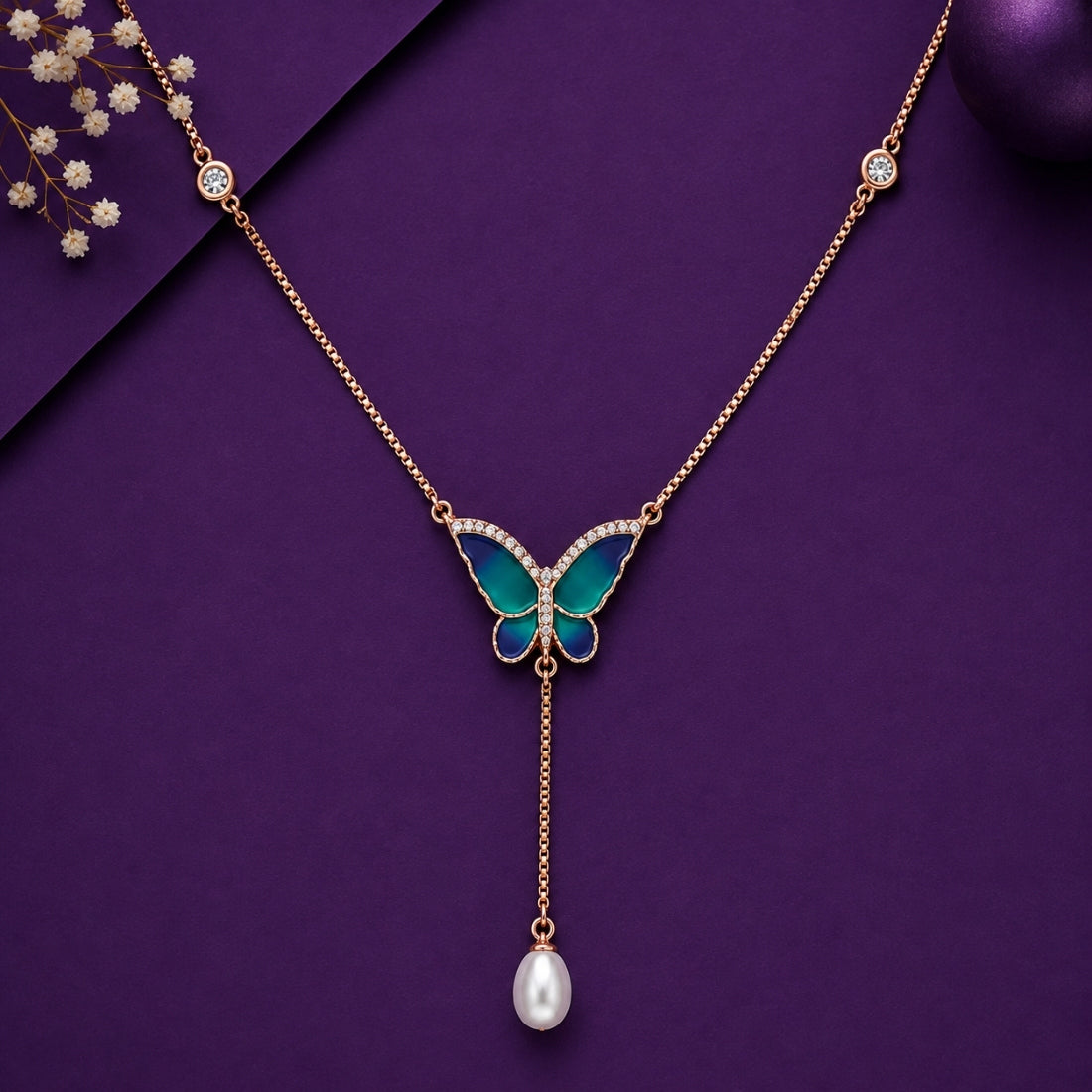 The Monarch Ombre Butterfly Lariat Rose 925 Silver Chain