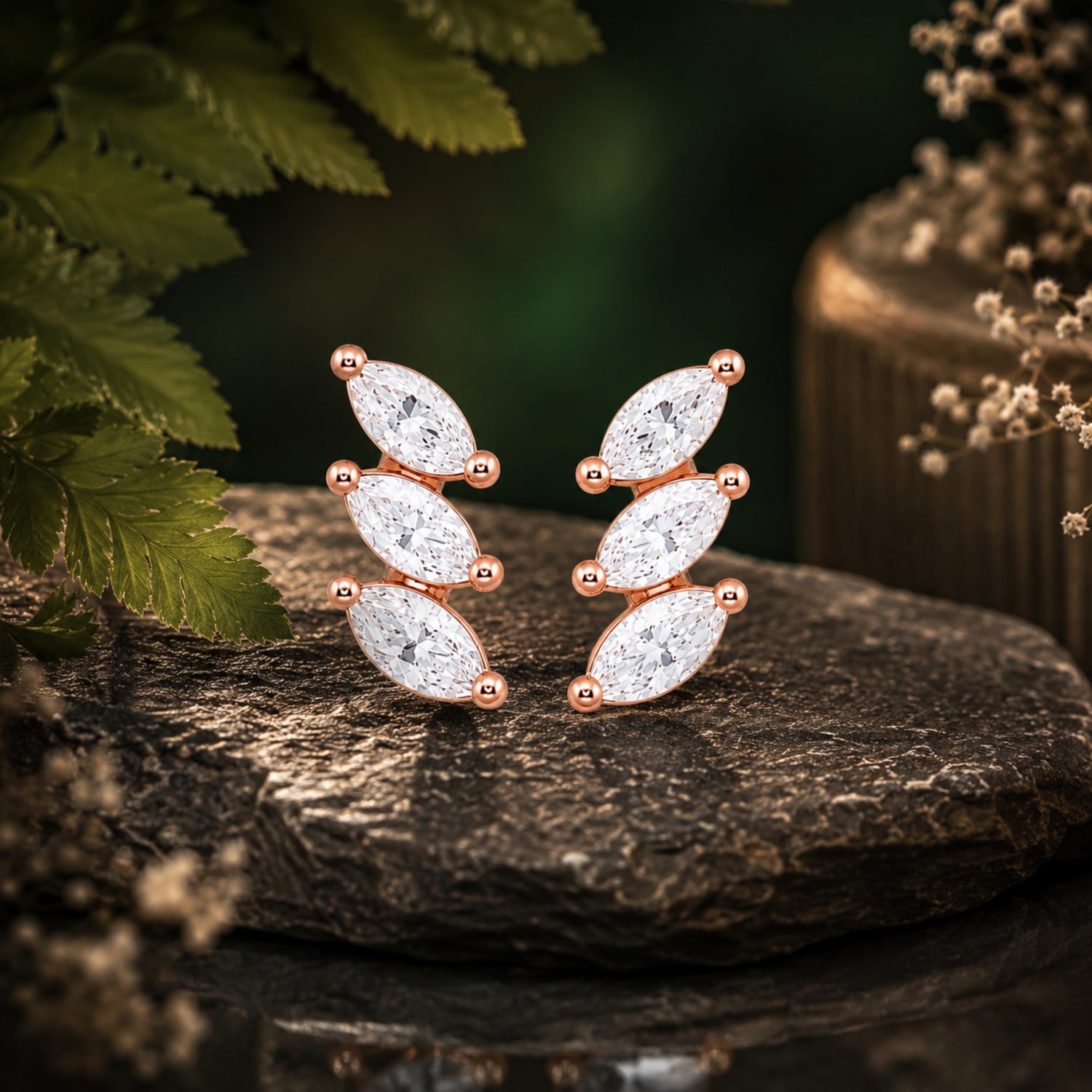 Triple Marquise Cluster 925 Pure Sterling Silver Stud
