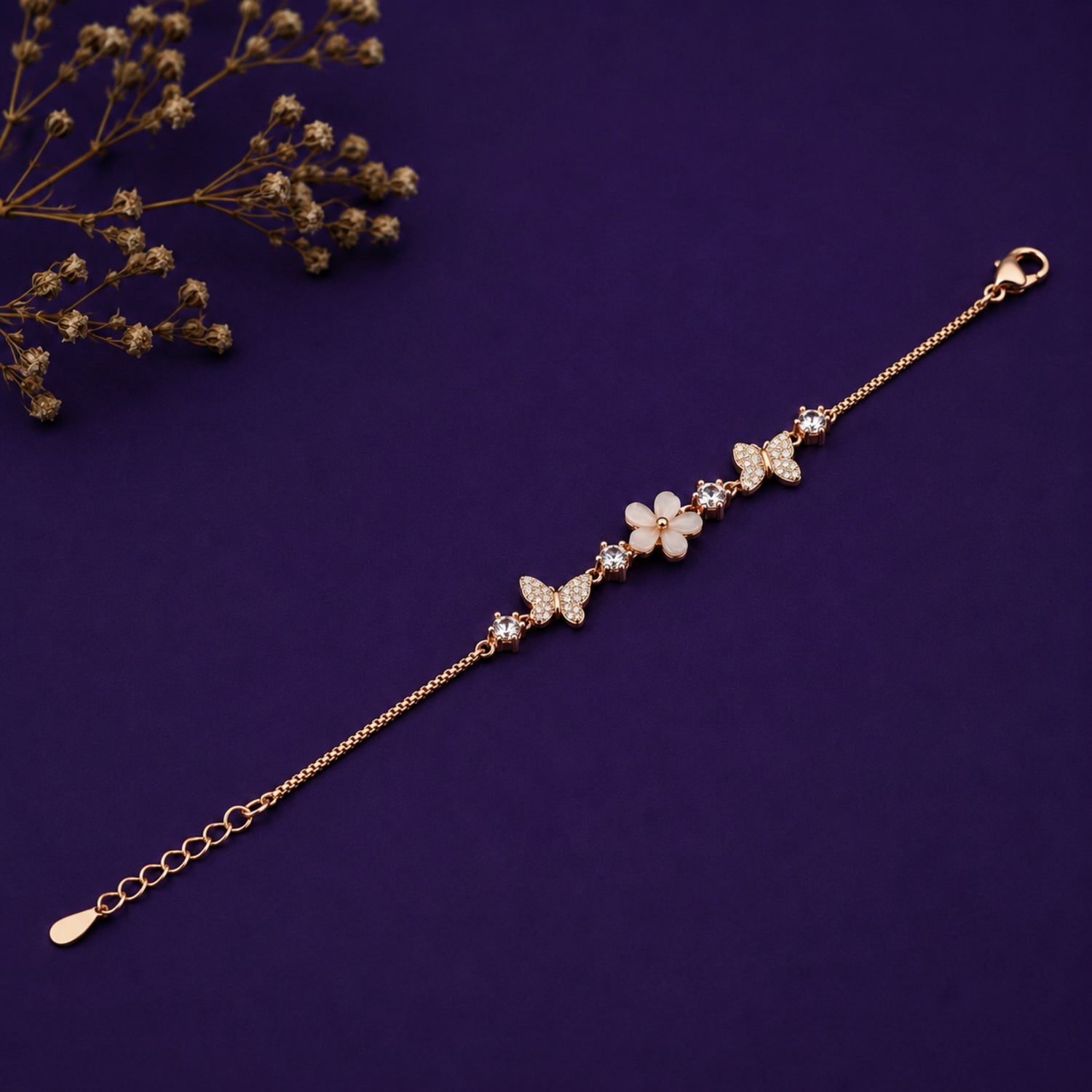 925 sterling silver butterfly and flower bracelet