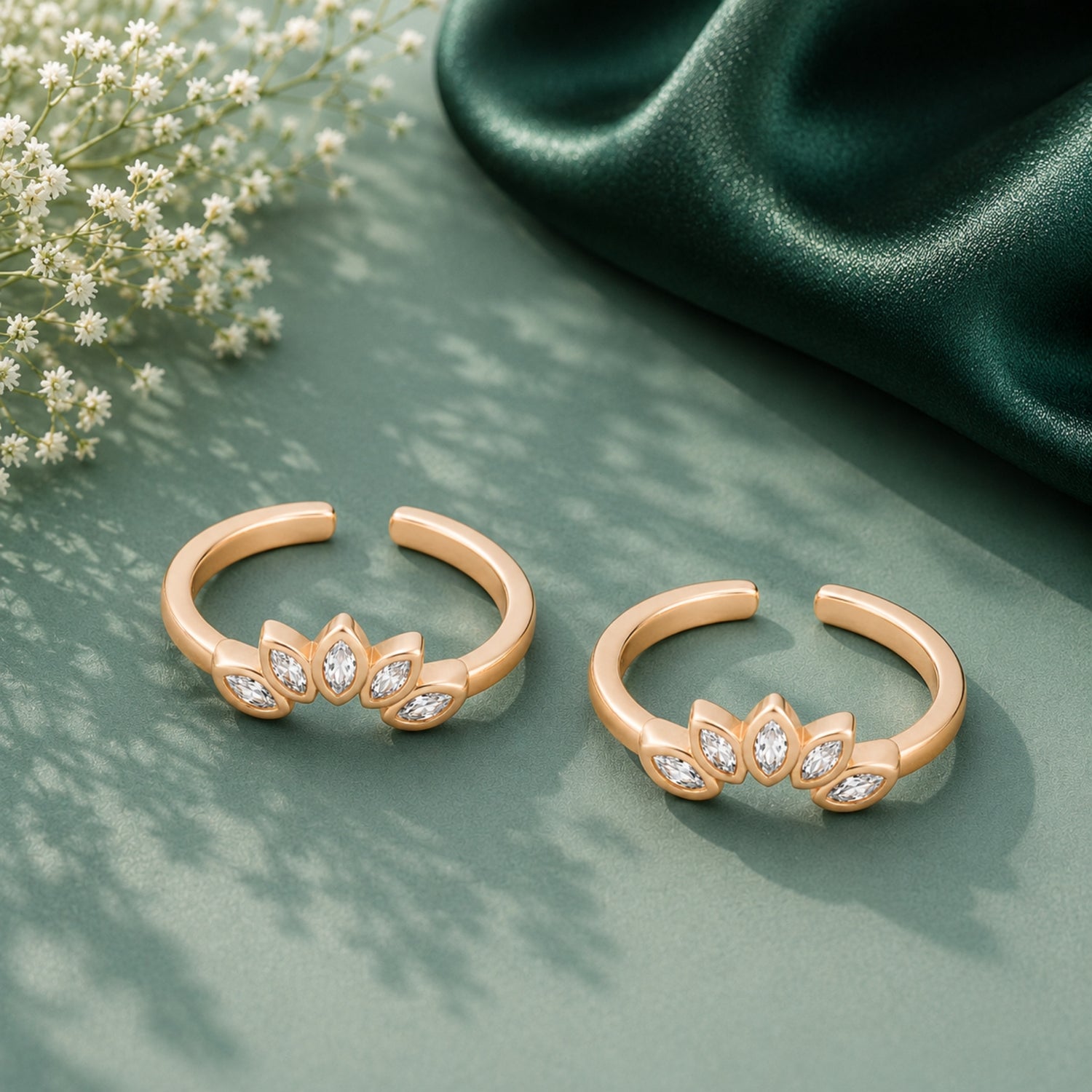 Imperial Lotus Crown Adjustable 925 Silver Rose Gold Toe Rings