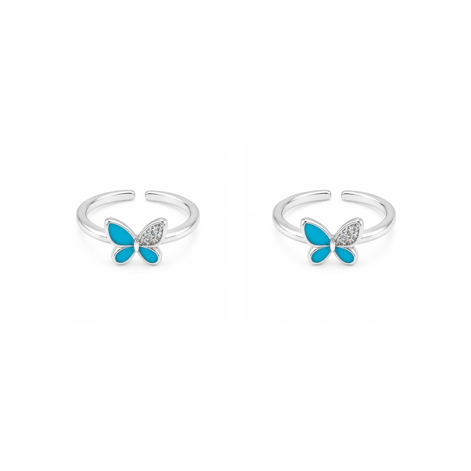 Teal Monarch Pave Adjustable 925 Sterling Silver Toe Rings