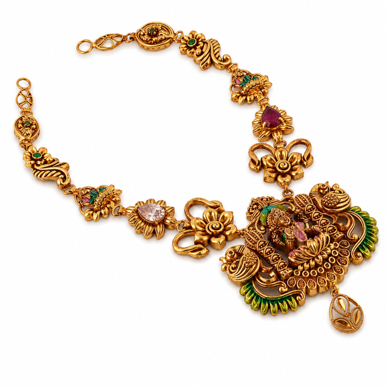 Goddess Lakshmi Antique 925 Silver Gold plated Necklace
