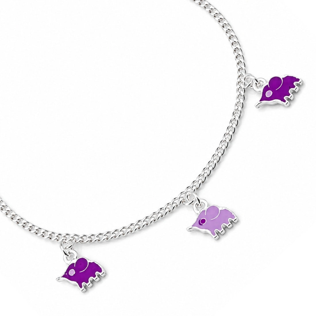 Orchid Safari 925 Silver Kids Elephant Anklet Pair