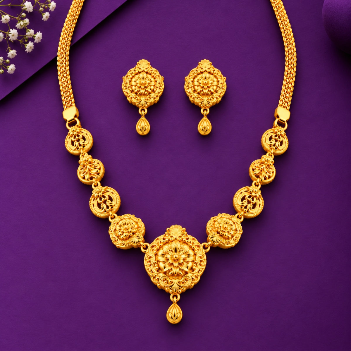 Imperial Lakshmi Medallion Heritage 925 Silver Necklace Set