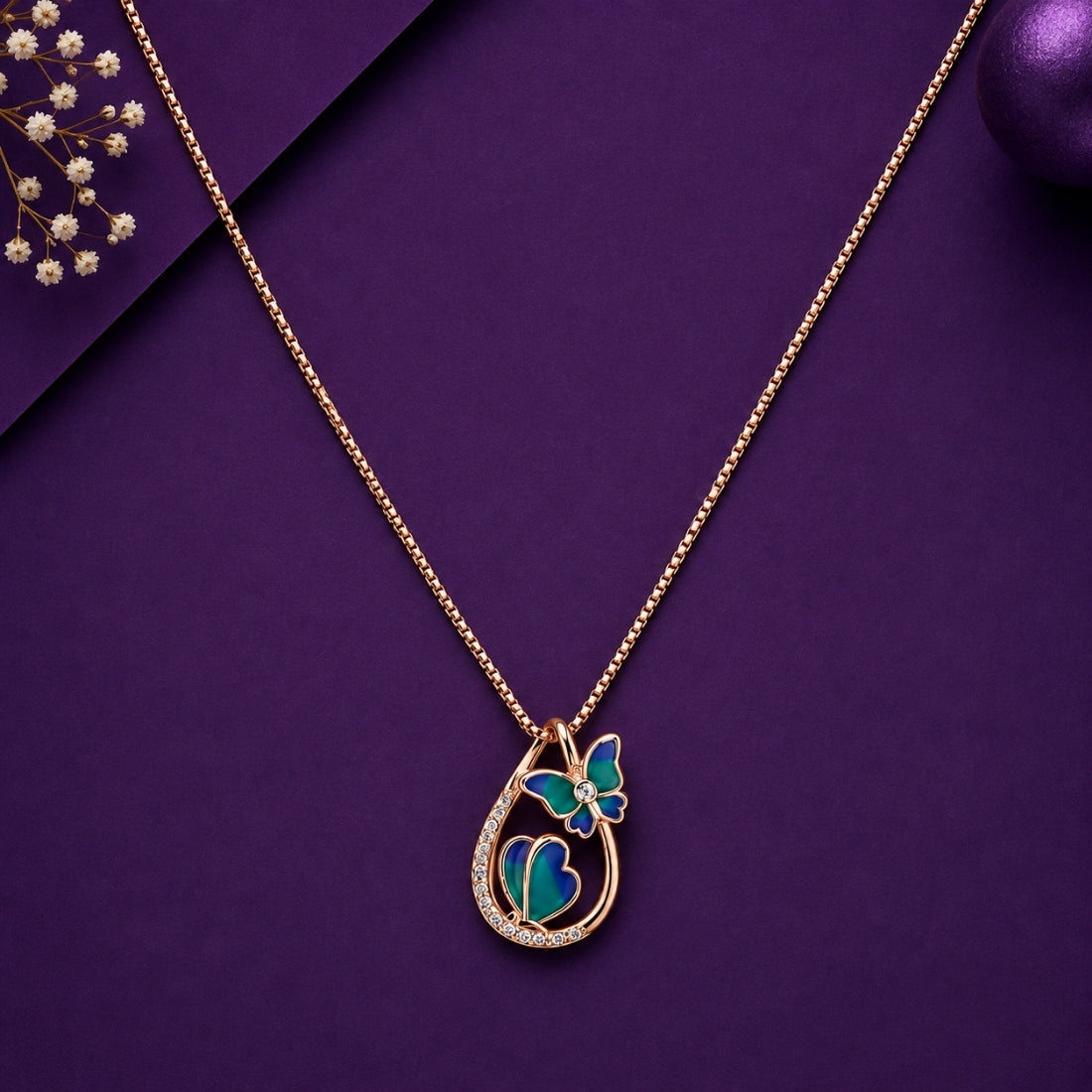 The Monarch Teardrop Ombre Butterfly Rose 925 Silver Chain