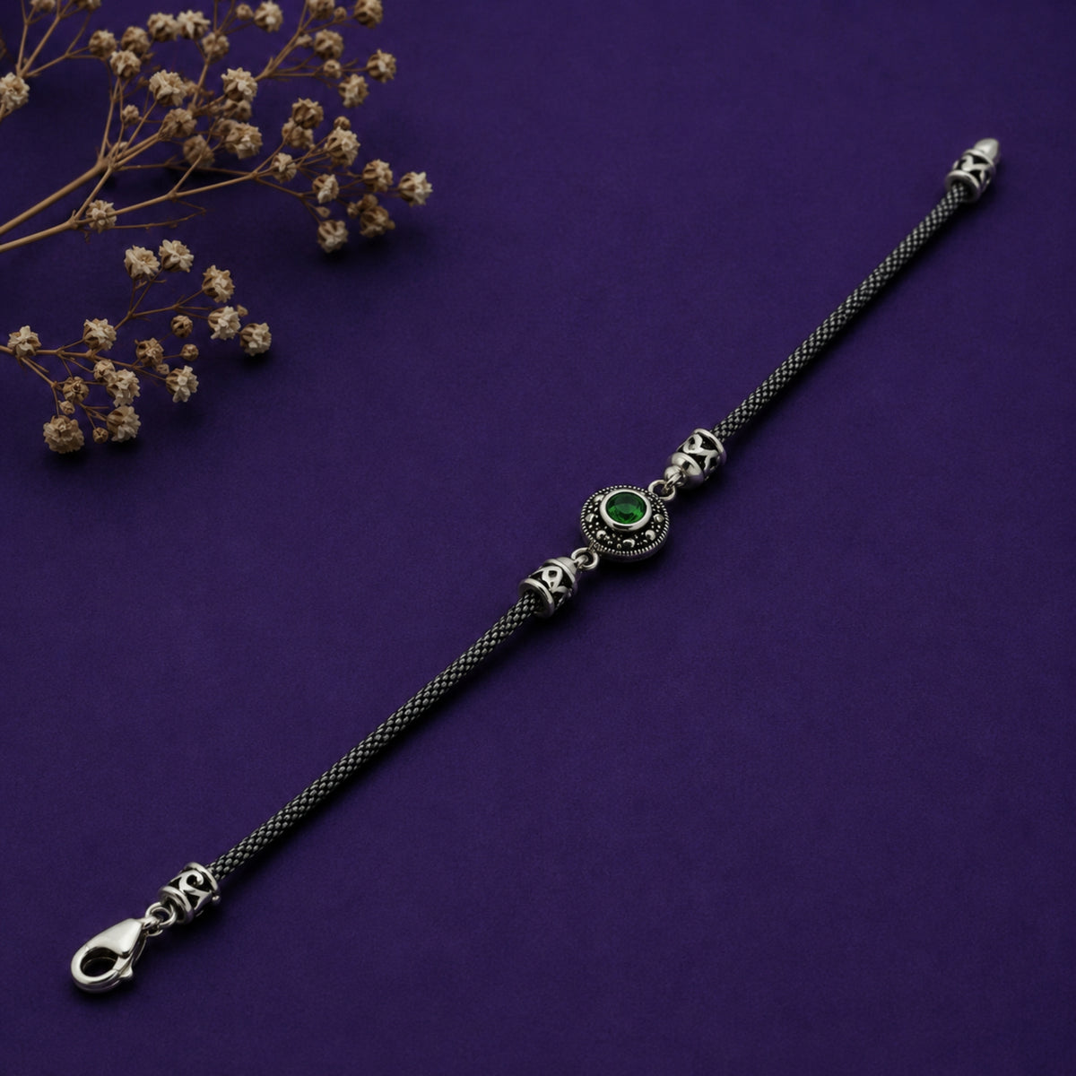 The Verdant Horizon Oxidized Silver Bracelet