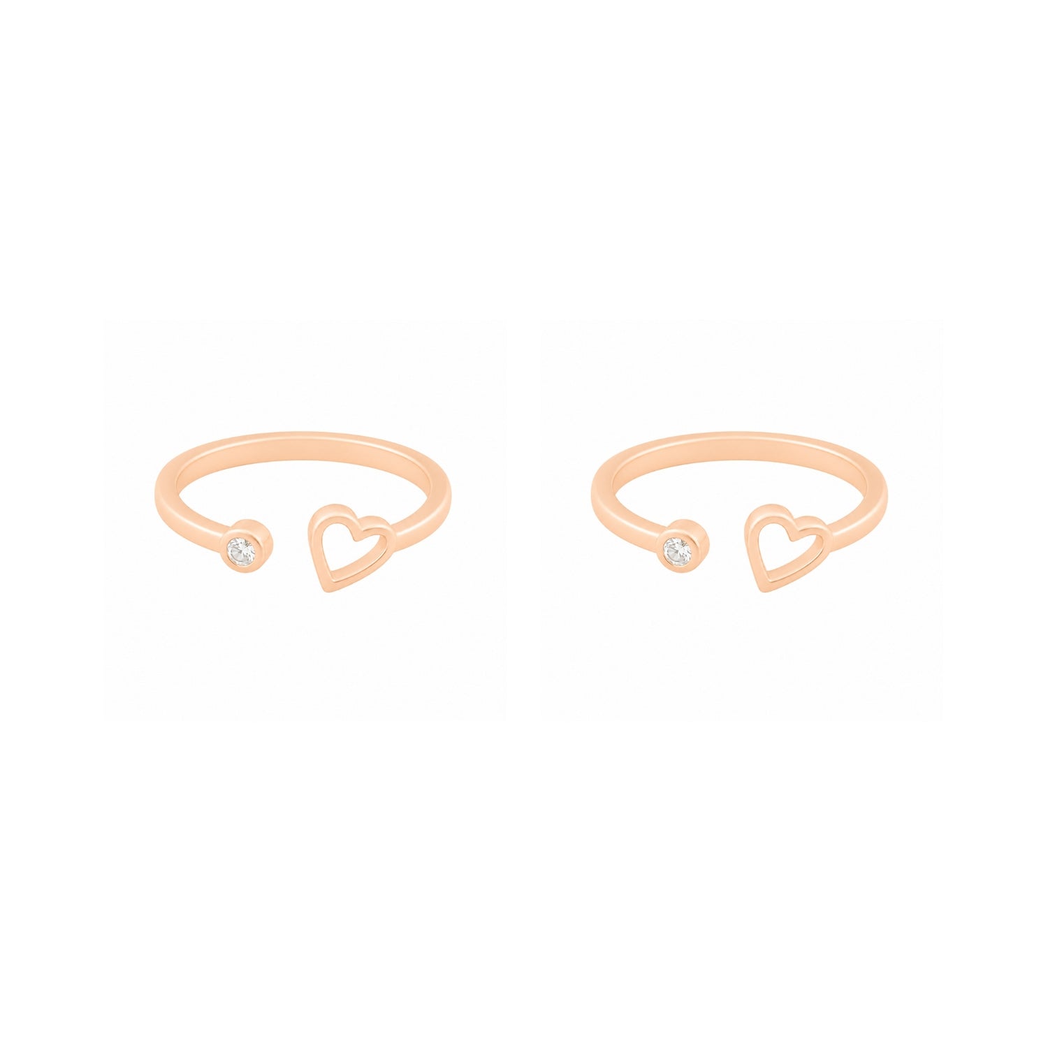 Sweetheart Solitaire Adjustable 925 Silver Rose Gold Toe Rings