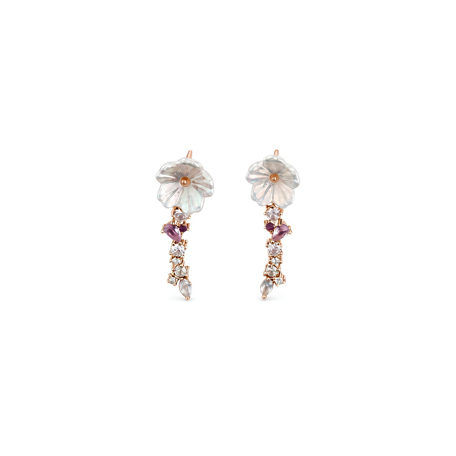 Mother-of-Pearl Cherry Blossom 925 Pure Sterling Silver Drop Earrings