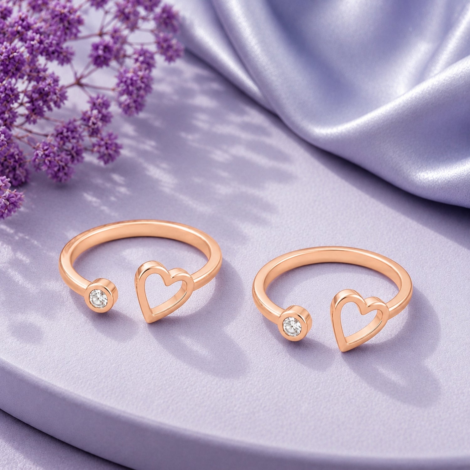 Sweetheart Solitaire Adjustable 925 Silver Rose Gold Toe Rings