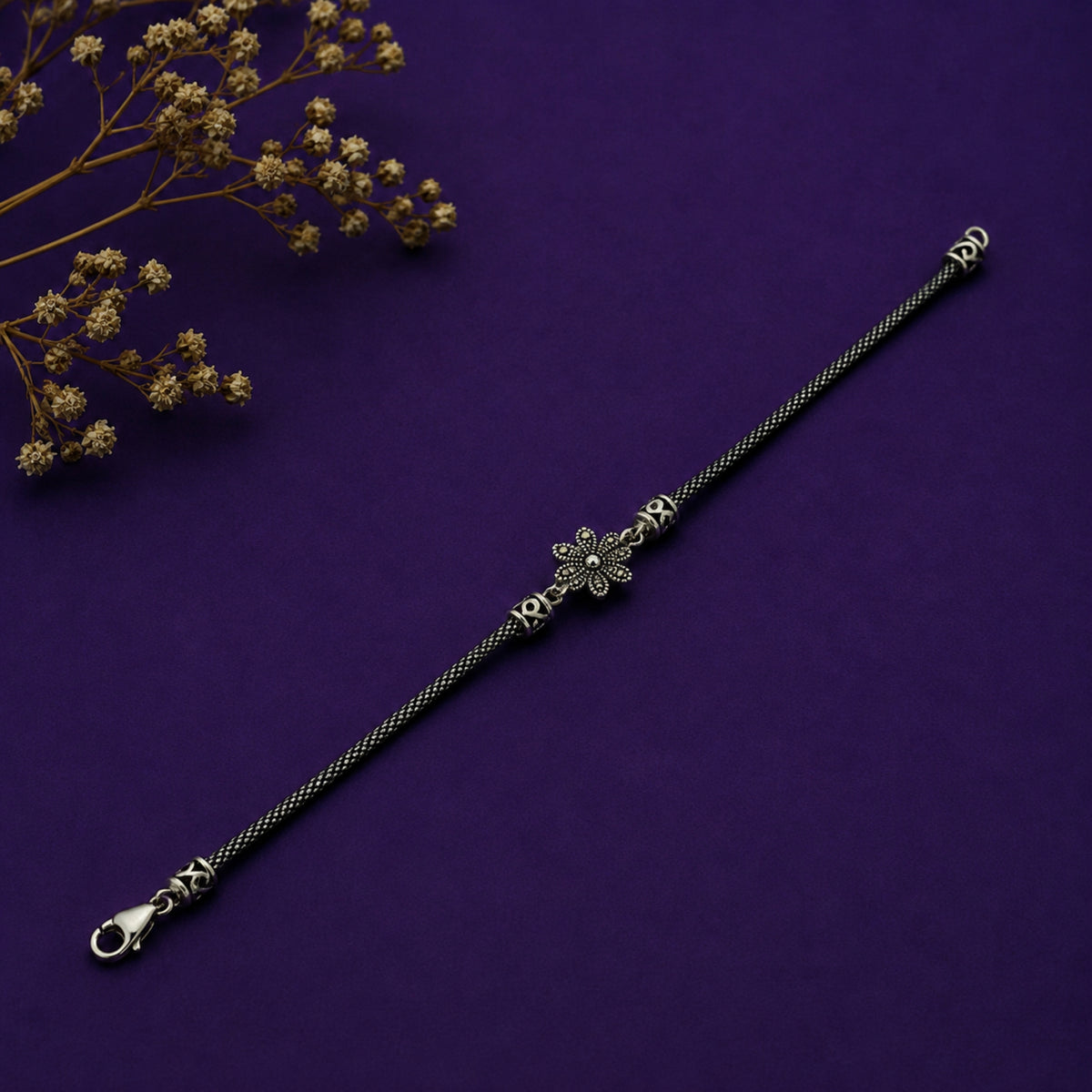 The Vintage Bloom Oxidized Mesh Bracelet